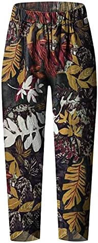iopqo летни панталони за жени обични лабави бохо памучни постелнини широки панталони за нозе Еластична половината исечени панталони