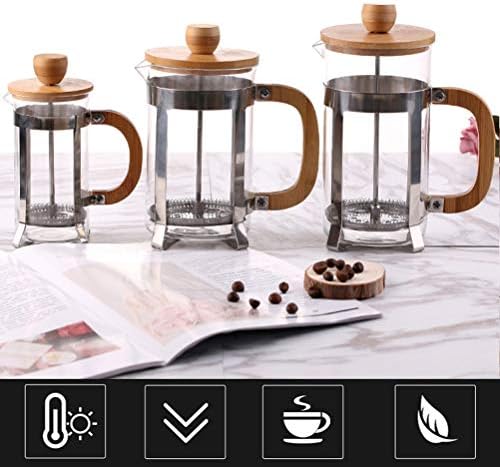 Doitool чајник, сад за кафе под притисок од не'рѓосувачки челик со дрвена рачка капаче висока боросиликатна стаклена чајник со ниска температура