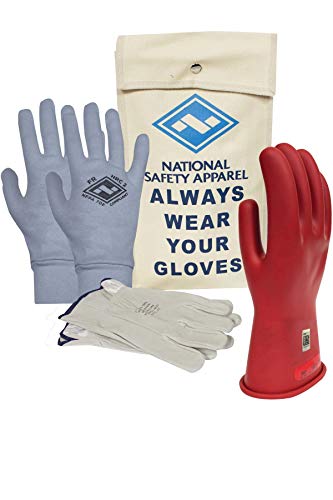 Национална класа за облека за безбедност 0 Црвена гума напон Изолациони ракавици Премиум комплет со FR плетена ракавица и заштитници