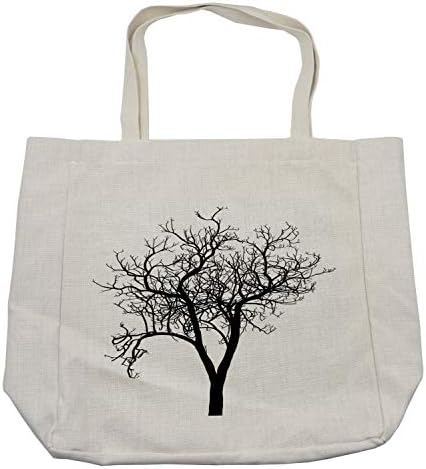Ambesonne Lonely Tree Togn Tagn, Монохроматски симплистички голи гранки на зимско дрво со тематска природа, еколошка торба
