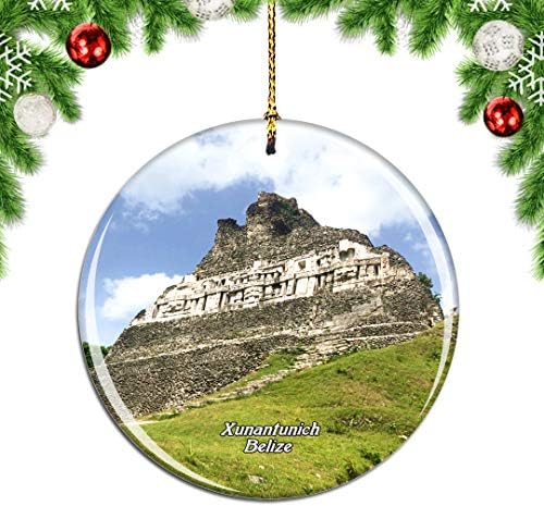 Недела во Белизе Xunantunich Божиќ Божиќно дрво украс украс виси приврзок декор градски патувања сувенири колекција двострана порцелан