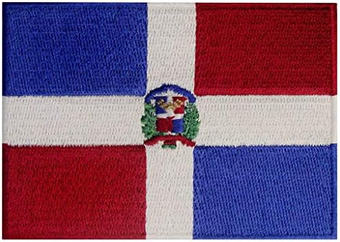 Доминиканска Република знаме извезено амблем Карибите железо на шиење на национална лепенка