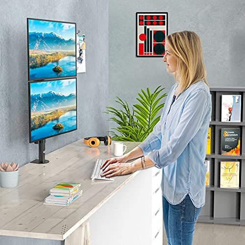 Wali Dual Monitor Monitor Mount Stand For LCD LED LED рамен екран ТВ се држи во вертикална позиција 2 екрани до 27 инчи со опционална база на