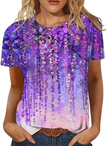 Обични врвови за тинејџерска девојка лето есен кратки ракави екипаж графички опуштено вклопени шарени блузи кошули жени 2023 година