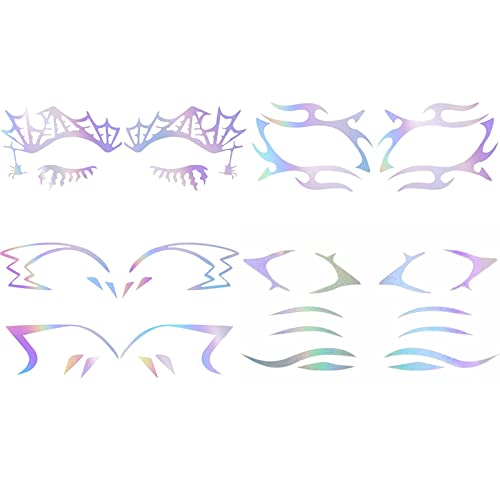 4 Дизајни Холографски Налепници За Шминка За Очи, Скапоцени Камења За Лице За Веѓи Привремени Налепници За Ноќта На Вештерките, Рејв