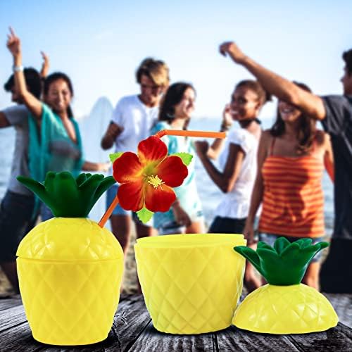 АЈКС 12-Спакувајте Пластични Чаши Од Ананас Со Цветни Сламки Извртувајте Блиски Капаци Погоден Е За Украси За Забави На Хаваи,Забава Во