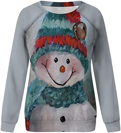 Xiaojmake Christmasенски Божиќни врвови слатки џемпери за снежни спонзори, обични долги ракави на екипажот на вратот на вратот, лабави пукалови блузи