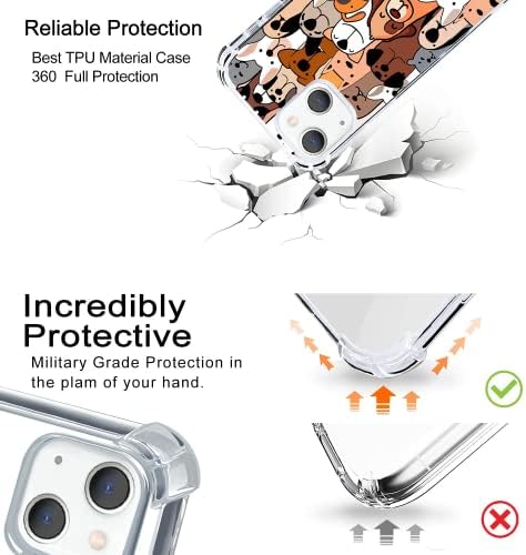 Здраво простор Компатибилен со iPhone 14 Case 2022 6,1 инчи, цртан филм за кучиња ултра тенок транспарентен флексибилен TPU браник шок -изобилен заштитен заштитен капак за iPhone