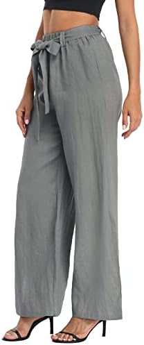 Памучни постелнини панталони за жени, фустани обични широки нозе лабави вклопени подели полите хартија од јога панталони за жени