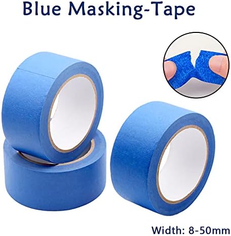 Снимска лента со сина слика 33 јарди, повеќекратна лента за маскирање на површини во вкупно, ширина од 8-50мм со повеќе големина на сликарство и декорации, затворен и н