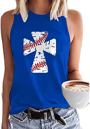 Женски графички елек врвови бејзбол мама резервоар врвови летни маички без ракави безбол, безбол loveубов мама резервоар врвот