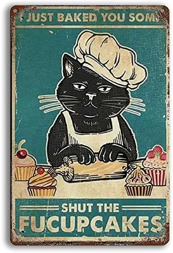 Uypgoin Смешно црна мачка метална калај знак гроздобер кујнски знаци wallид декор, надворешни знаци бар украси уметнички постер