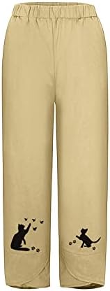Постелни панталони Kcjgikpok за жени, палацо со високи половини удобни постелнина каприс панталони со џебови бохо панталони за жени