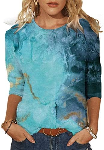 Женски врвови модна маица женска пролетна печатена печатена средна должина на ракави екипаж-вратот на вратот на летните врвови на летните врвови