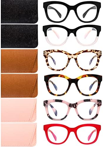Арејт 6 пара преголеми очила за ретро читање за жени, опра во стил на сина светлина што ги блокира читателите