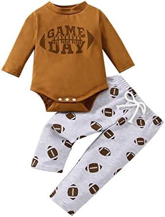 Новороденче момче фудбалска облека писмо печати долги ракави ромперски панталони облеки за облека за новороденчиња