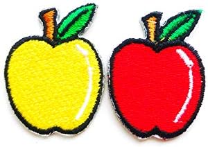 Сет од 2 мали. Мини црвено жолто јаболко симпатично овошје симпатично цртано цртано шиење железо на везена апликација знак знак за лепенка облека костум