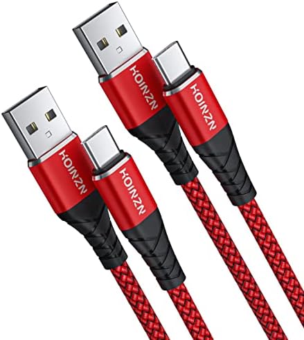 Hoinzn USB C кабел [2-Pack, 6ft], 3A Type C Брзо полнење кабел Трајлив плетенка компатибилен со Samsung Galaxy A20 A51 A51 A71, S20 S10 S9 S8