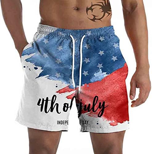 Летни салата шорцеви за машки графички панталони за плажа Обични шорцеви 3Д четврти јули на знамето Ретро момчиња табла