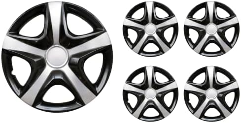 16 -инчен Snap на Hubcaps компатибилен со Mazda 3 - сет од 4 капаци на раб за тркала од 16 инчи - црна и сива боја