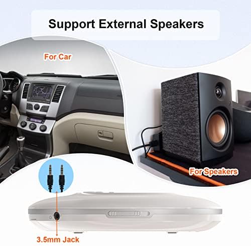 Преносен ЦД плеер, мал музички ЦД Вокман, личен компактен ЦД плеер со слушалки, анти-скип/шок-отпорен за домашно патување и автомобил-бело