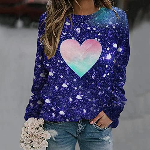 Lmsxct Денот На Вљубените Дуксери Со Долги Ракави Жени Новина Љубов Срце Печатење Графички Кошули Симпатична Пуловер Врвови Обична Блуза