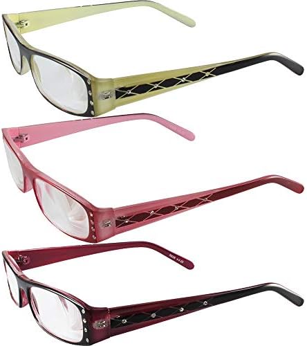 3 Пара Женски Очила За Читање Со Голема Моќност: Беж, Розова И Црвена Рамка И Соодветни Случаи +6.00 Асферични Леќи За Зголемување