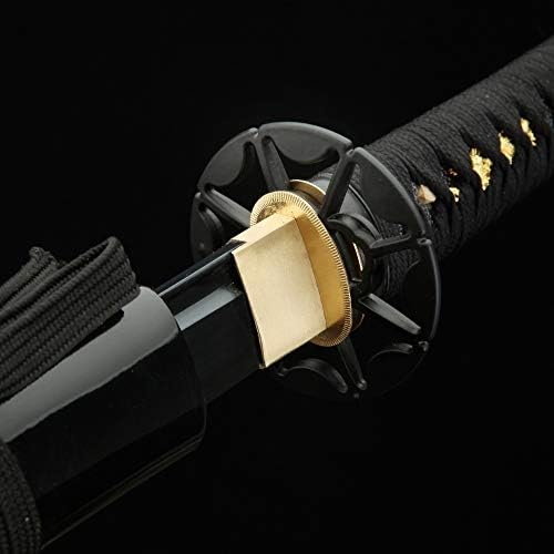 Auway Рачно изработен меч на самурај со катана сина/црна/црвена печена завршница со дрвена шуга