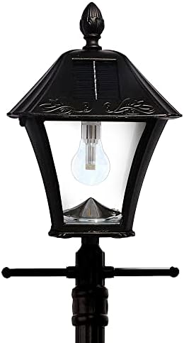 Gama Sonic Solar Outdoor Light Post, украсна ламба засадувач со ЕЗ-АНХОР Аугер, сијалицата Бајтаун, црна леана алуминиум, 106bplsg0