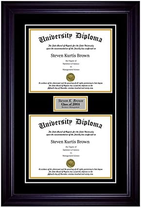 Персонализирана рамка за двојна диплома со двојно затемнување за 17 x 14 висока диплома со црна 3/4 рамка