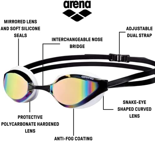 Arena Unisex Python Racing Swim Очила за мажи и жени Анти-максимална комфорна двојна лента, огледало/не-огледално леќи