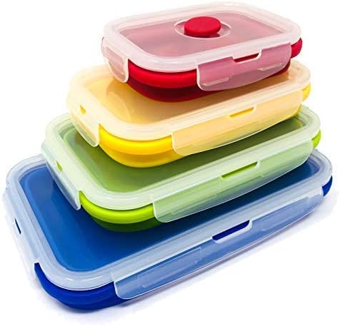 2 сет од 4 склопувачки силиконски сад за складирање храна, кутија за преостаната оброк за кујна, кутии за ручек бенто, БПА бесплатно,