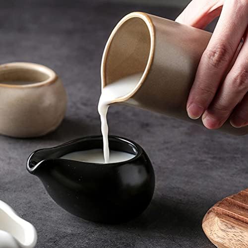 Керамички крем за кафе, керамички стомна, гравити брод 2 парчиња керамички крем од порцелански крем за шеќер, мали порцелански крем крем, со рачка за чај чај со сосов