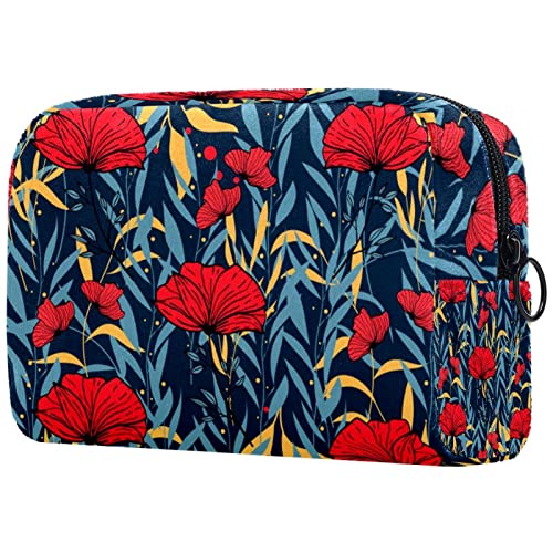 Црвени Цвеќиња И Лисја Мала Торбичка За Торба За Чанта Патување Козметичка Торба Пренослива Тоалетна Торба За Жени Девојки Подароци
