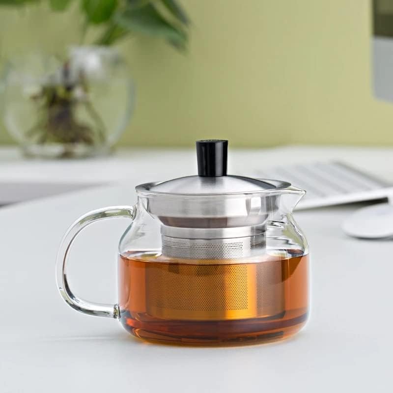 Стаклен чајник од кутик со капак и не'рѓосувачки цедилка топла или ледена вода пикала со овошен цветен чај со вода со вода