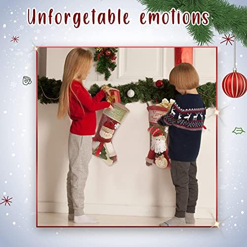 АЛ Фаро домашни чорапи за Божиќ за Божиќ 3, кеса за подароци за порибување на Божиќ за Божиќни камиони украси и третмани за деца и возрасни, слонова коска, бургунд, зе