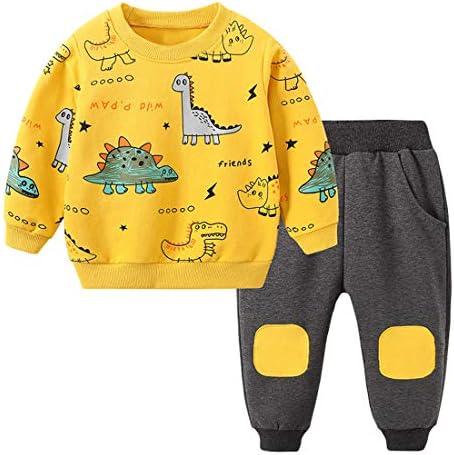 Облека за бебешки момчиња за дете поставува малку диносаурус печатени врвови со долги ракави и панталони деца 2 парчиња облека