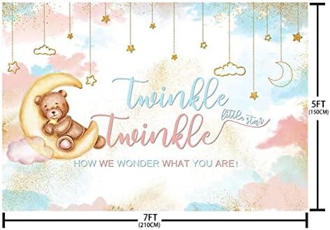 Aibiin 7x5ft Twinkle Twinkle Little Star Ride Откријте позадина момче или девојче розова или сина облачна мечка фотографија Позадина Позадни родови, откриени украси за забави Банер Фо