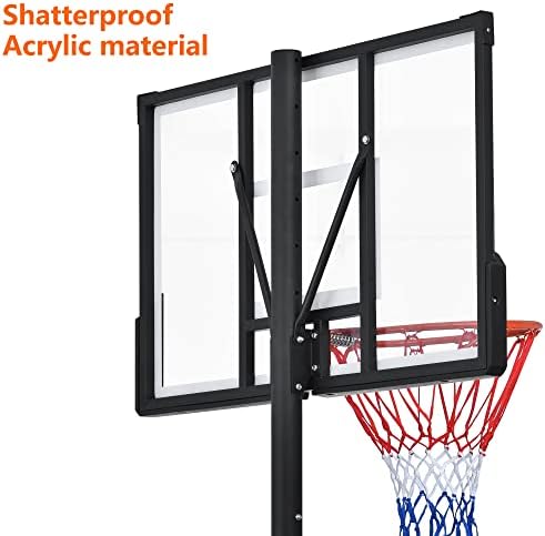Фулоксени кошаркарски обрач на отворено, преносен систем за кошарка на кошарка 6,6/7,5-10ft прилагодлив, со LED кошаркарски обрач светла, 44/54 инчи за стопанство на отворен