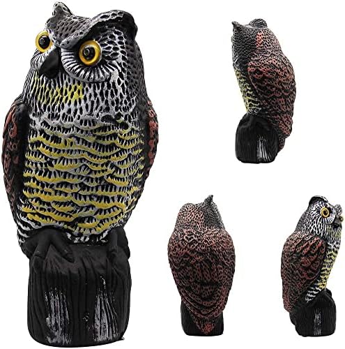 Hausse Solar Faked Horned Owl Statue, соларно напојување со движење на Ноќта на вештерките, активирана плашило за одвраќање на був со црвени очи,