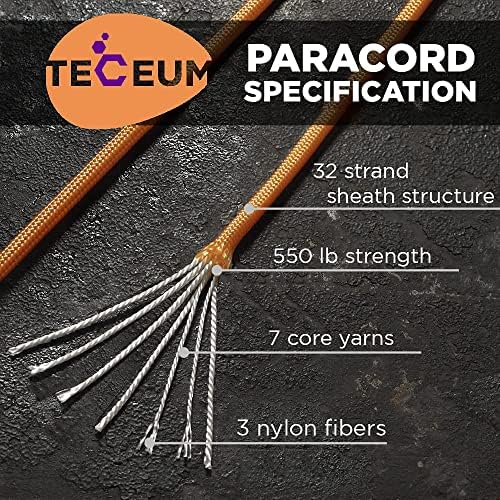 Teceum Paracord 550 lb - Идеално за занаетчиство, DIY проекти, кампување, воени и активни на отворено - 40+ бои - Тактички падобрански кабел Тип III - Силно јаже за преживување