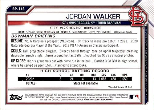 2021 Проспекти на Bowman #BP-146 Jordan Walker St. Louis Cardinals Baseball NM-MT