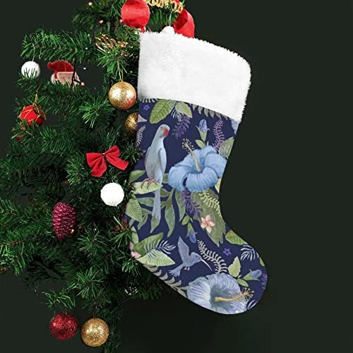 Акварел хибискус и цвеќиња на плумурија Божиќни чорапи порибување на Божиќ дрво санта украси виси украси за одмор на камин 16,5 “