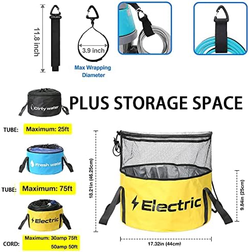 Treeligo Водоотпорни торби за складирање на црева RV 3 пакувања 18 инчи црна/жолта/сина RV кампер за снабдување Додатоци Организација -Електричен кабел -RV Дупони за одводн?
