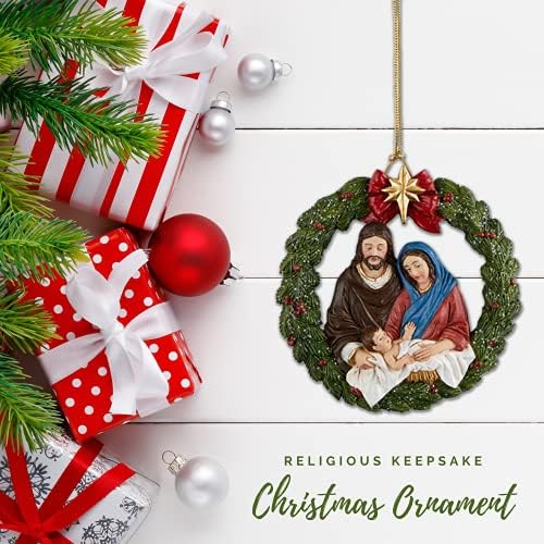 Нарачје украс за новогодишно дрво, религиозни подароци Свето семејство декор за виси на дрвја, wallsидови или венци, католички
