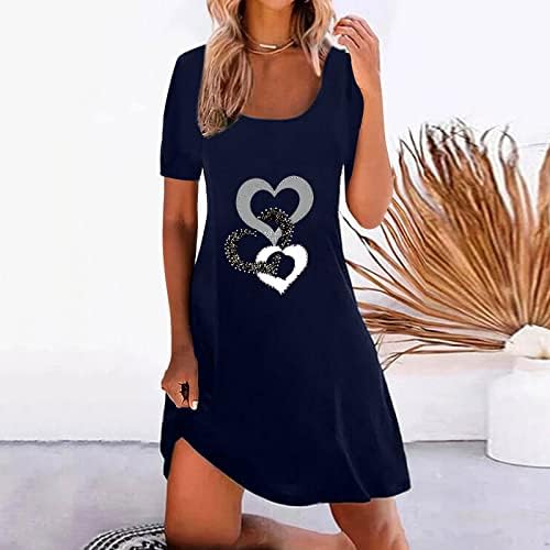 Фустан од тунична тунична лажичка за жени летни обични фустани за маици со краток ракав Едноставен печатен плажа краток фустан