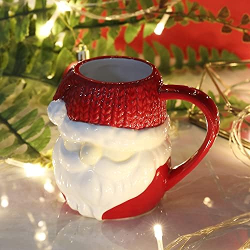 Хуиларен Дедо Мраз Керамичка Божиќна Кригла | 14 унци | Рачно Изработена Керамичка Чаша За Кафе, Чај, Млечна Вода | Зимска Декорација | Божиќен