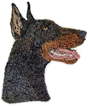Неверојатни лица со кучиња [Doberman Pinscher Black Dog Face] Везено железо на/шива лепенка [3,73 x 4] [направено во САД]