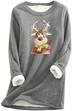 Женски термички шерпа наредени џемпери на руно со долги ракави Дедо Мраз зимска екипаж Шерпа-обложена блуза за зима