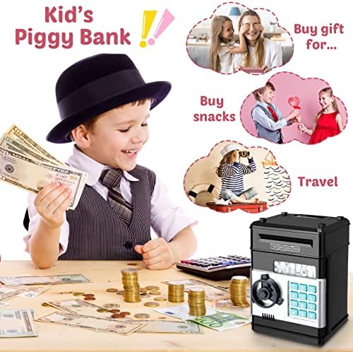 2 компјутери Piggy Bank Cash Cash Can Can Bant Electronic Coin Money Bank Bank Box за заштеда на пари за деца на возраст од 4-12 електронски